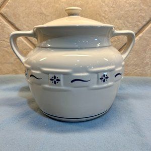 Longaberger Woven Traditions Heritagae Blue pottery cookie jar Made in U.S.A.